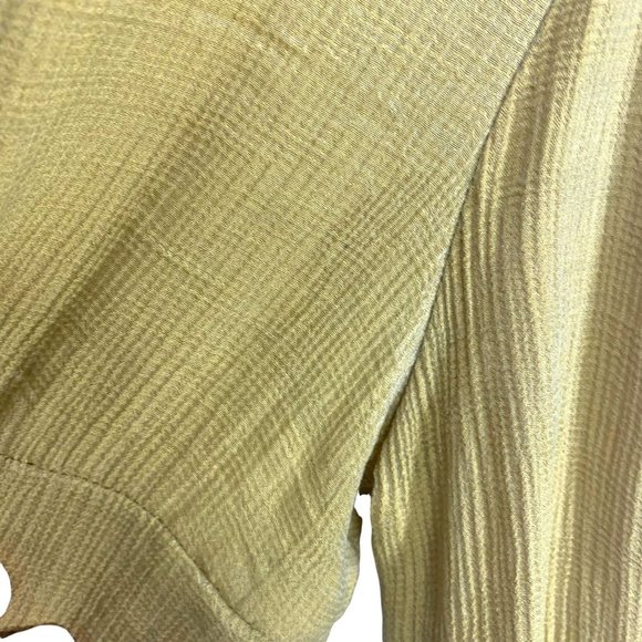 Lulus Chartreuse Gauze Long Sleeve Button Up Neck Tie Top Small - Picture 10 of 10